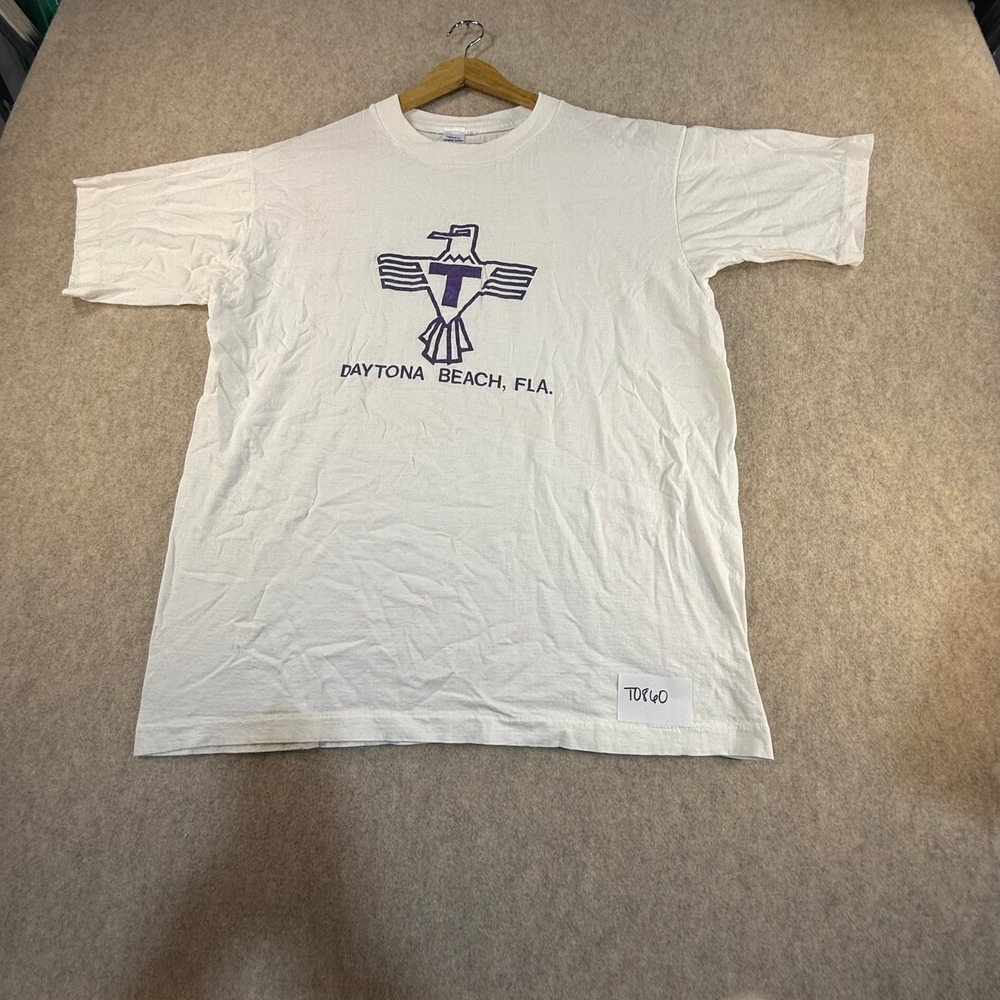 Vintage Daytona Beach Florida T Shirt White Purple Thunderbird Single Stitch XL